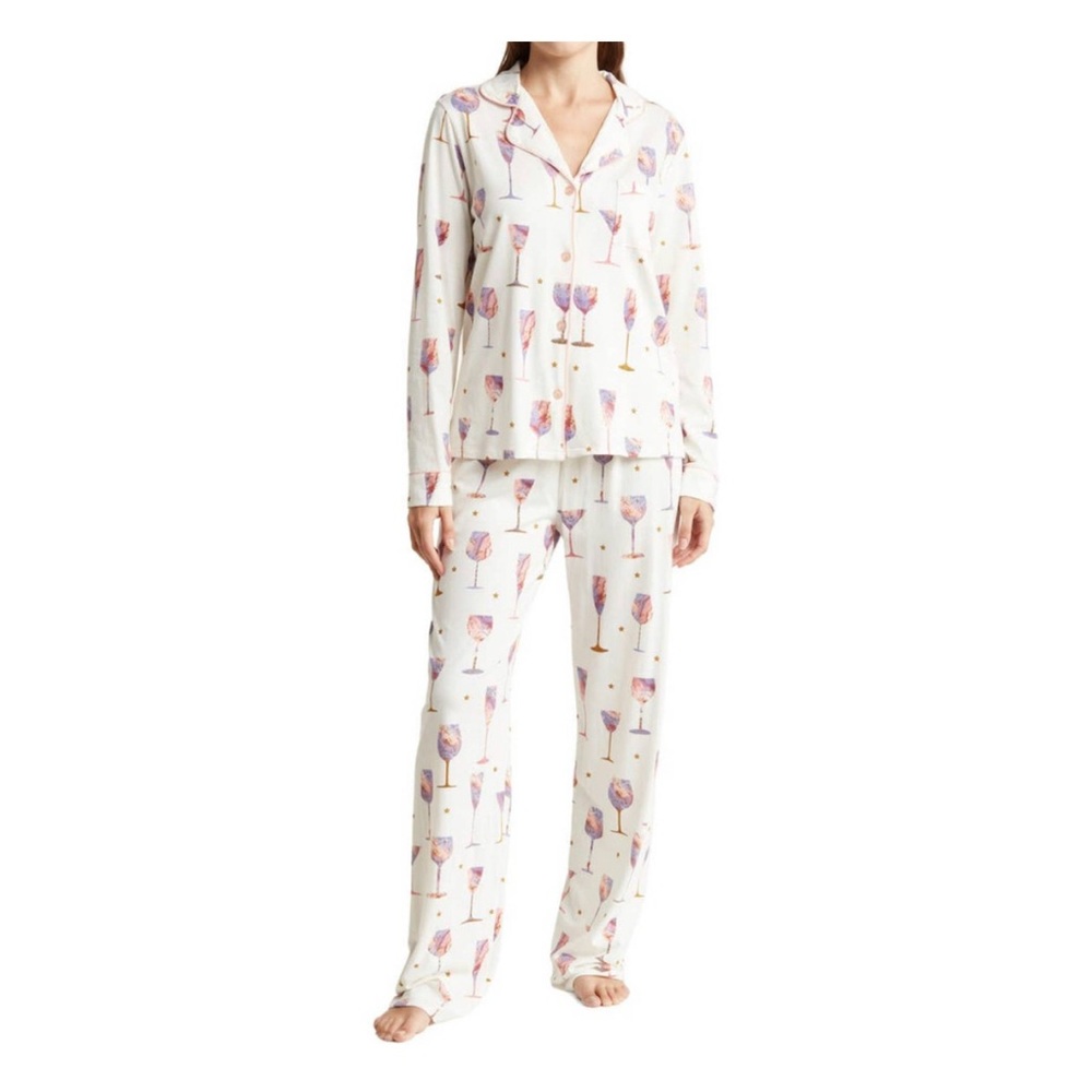 NWT PJ Salvage Long Sleeve Wine Life Button-Up Shirt & Pants Pajamas (Sz M)